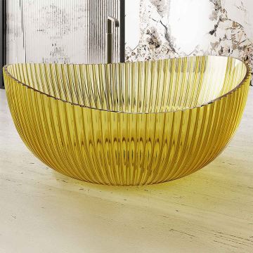 Cada de baie, freestanding, 1500x1500x635 mm, din rasina, rotunda, margine curbata, auriu transparent, MonBlari