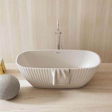 Cada de baie, freestanding, 1700x750x580 mm, din compozit, ovala, alb mat, cu riflaje, MonBlari