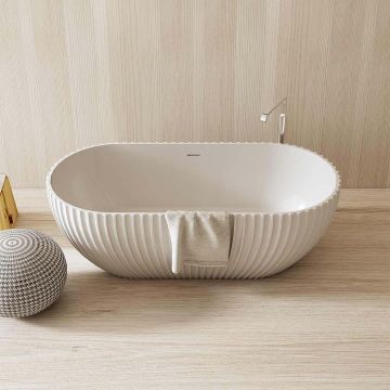 Cada de baie, freestanding, 1700x800x580 mm, din compozit, ovala, alb mat, cu riflaje, MonBlari