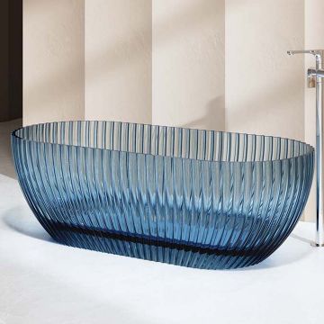 Cada de baie, freestanding, 1700x800x580 mm, din rasina, ovala, albastru transparent, cu riflaje, MonBlari