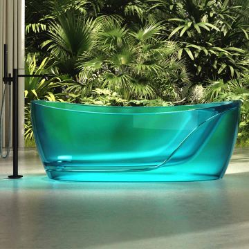 Cada de baie, freestanding, 1700x800x630 mm, din rasina, ovala, curbata, albastru transparent, MonBlari
