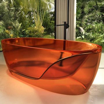 Cada de baie, freestanding, 1700x800x630 mm, din rasina, ovala, portocaliu transparent, MonBlari