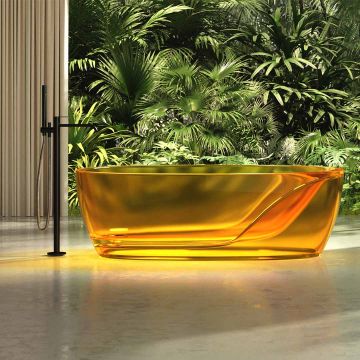 Cada de baie, freestanding, 1700x850x550 mm, din rasina, ovala, galben transparent, MonBlari