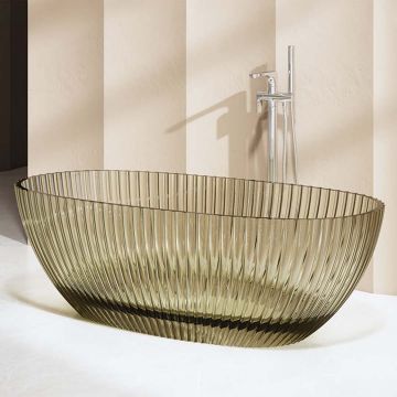 Cada de baie, freestanding, 1700x850x580 mm, din rasina, ovala, gri transparent, cu riflaje, MonBlari