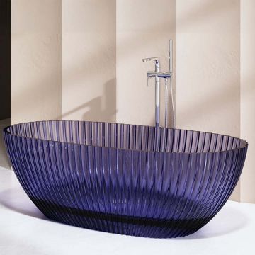 Cada de baie, freestanding, 1700x850x580 mm, din rasina, ovala, mov transparent, cu riflaje, MonBlari