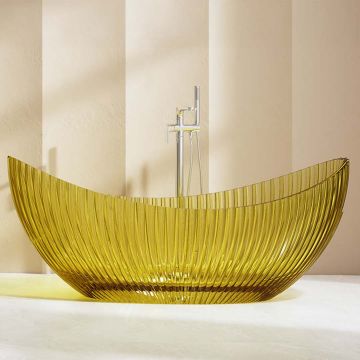 Cada de baie, freestanding, 1800x800x750 mm, din rasina, ovala, galben transparent, cu riflaje, MonBlari