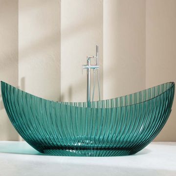 Cada de baie, freestanding, 1800x800x750 mm, din rasina, ovala, turcoaz transparent, cu riflaje, MonBlari