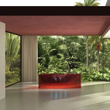 Cada de baie, freestanding, functie jacuzzi, 1700x800x550 mm, din rasina, dreptunghiulara, rosu transparent, MonBlari