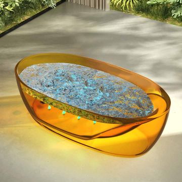 Cada de baie, freestanding, functie jacuzzi, 1700x800x630 mm, din rasina, ovala, galben transparent, MonBlari