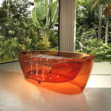 Cada de baie, freestanding, functie jacuzzi, 1700x800x630 mm, din rasina, ovala, portocaliu transparent, MonBlari