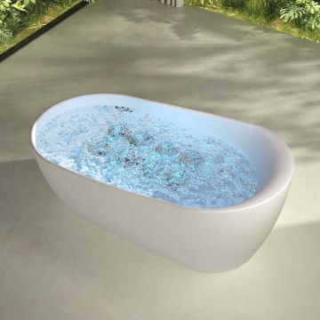 Cada de baie, freestanding, functie jacuzzi, 1800x950x680 mm, din compozit, ovala, margine curbata, alb mat, MonBlari