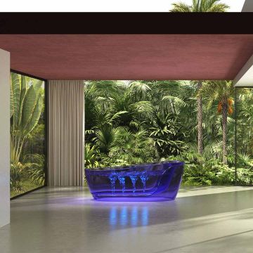 Cada de baie, freestanding, functie jacuzzi, 1800x950x680 mm, din rasina, ovala, margine curbata, violet transparent, MonBlari