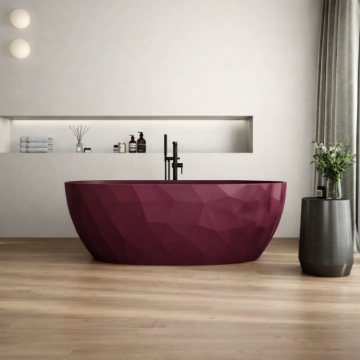 Cada freestanding burgundy, compozit 3D, ovala 167 x 82 cm, Foglia Ovale