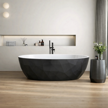 Cada freestanding compozit, negru cu alb, forme 3D, ovala 167 x 82 cm, Foglia Ovale