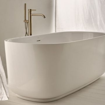 Cada freestanding Sanycces Calma alb lucios cu suport, 170x80 cm