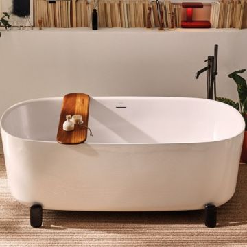 Cada freestanding Sanycces Calma alb lucios cu suport metalic, 170x80 cm