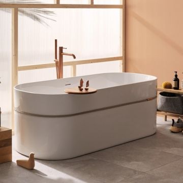 Cada freestanding Sanycces Tempo alb lucios cu franghie, 170x75 cm