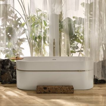 Cada freestanding Sanycces Tempo alb lucios cu franghie, 170x75 cm