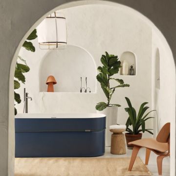 Cada freestanding Sanycces Tempo albastru mat cu franghie, 170x75 cm