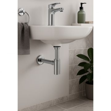 Sifon lavoar Remer Rubinetterie Minutery 958L, design cilindric, diametru 32 mm, G 1 1 4, alama cromata