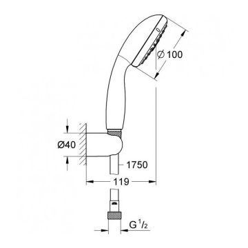 Set dus cu suport fix si 3 jeturi Grohe New Tempesta 100