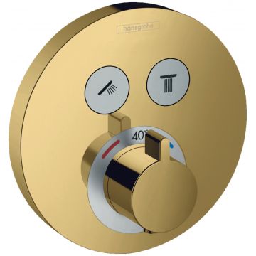Baterie cada - dus termostatata Hansgrohe ShowerSelect S cu montaj incastrat necesita corp ingropat gold optic lustruit