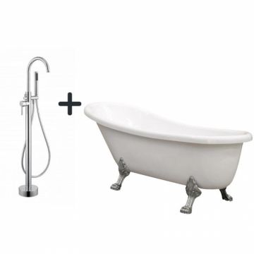 Set cada freestanding retro cu picioare 170x70 cm si cu baterie crom freestanding Set cada freestanding retro cu picioare 170x70 cm si cu baterie crom freestanding