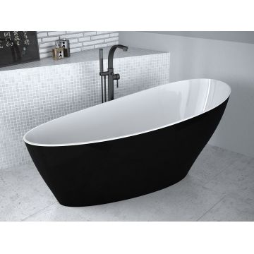 Cada free-standing Besco Keya Black & White 165x70cm negru-alb ventil click-clack cu top cleaning alb