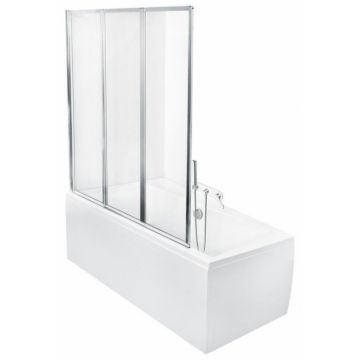 Paravan cada sticla securizata, profil crom, 130x140 cm, trei elemente mobile, Besco Ambition Premium 3