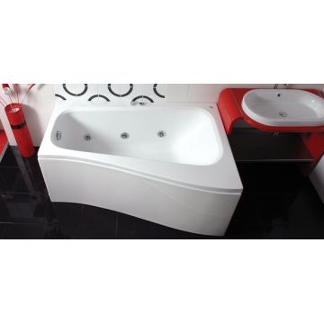 Cada baie asimetrica Belform Senso 150x100x70cm acril complet echipata cu picioare panouri si sifon orientare stanga
