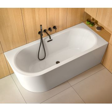 Cada baie asimetrica Besco Avita A-Line 150x75cm acril orientare dreapta ventil click-clack cu preaplin grafit alba